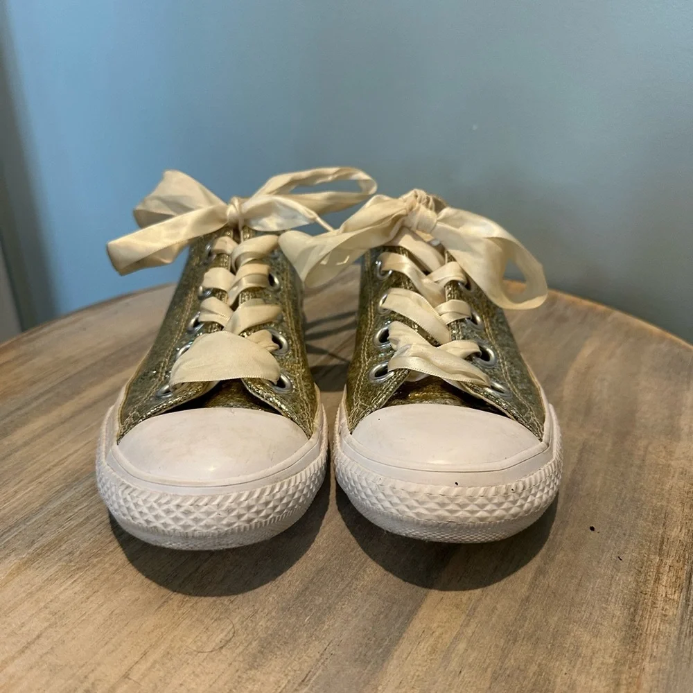 Converse AllStar Gold Glitter Ribbon Tie sneakers Juniors size 5